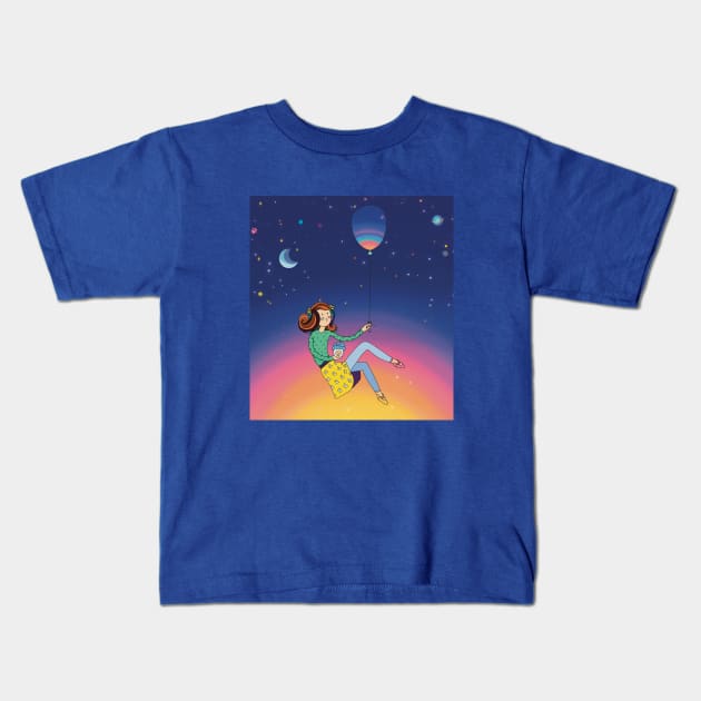 Trip to space Kids T-Shirt by Frenchie Boops 